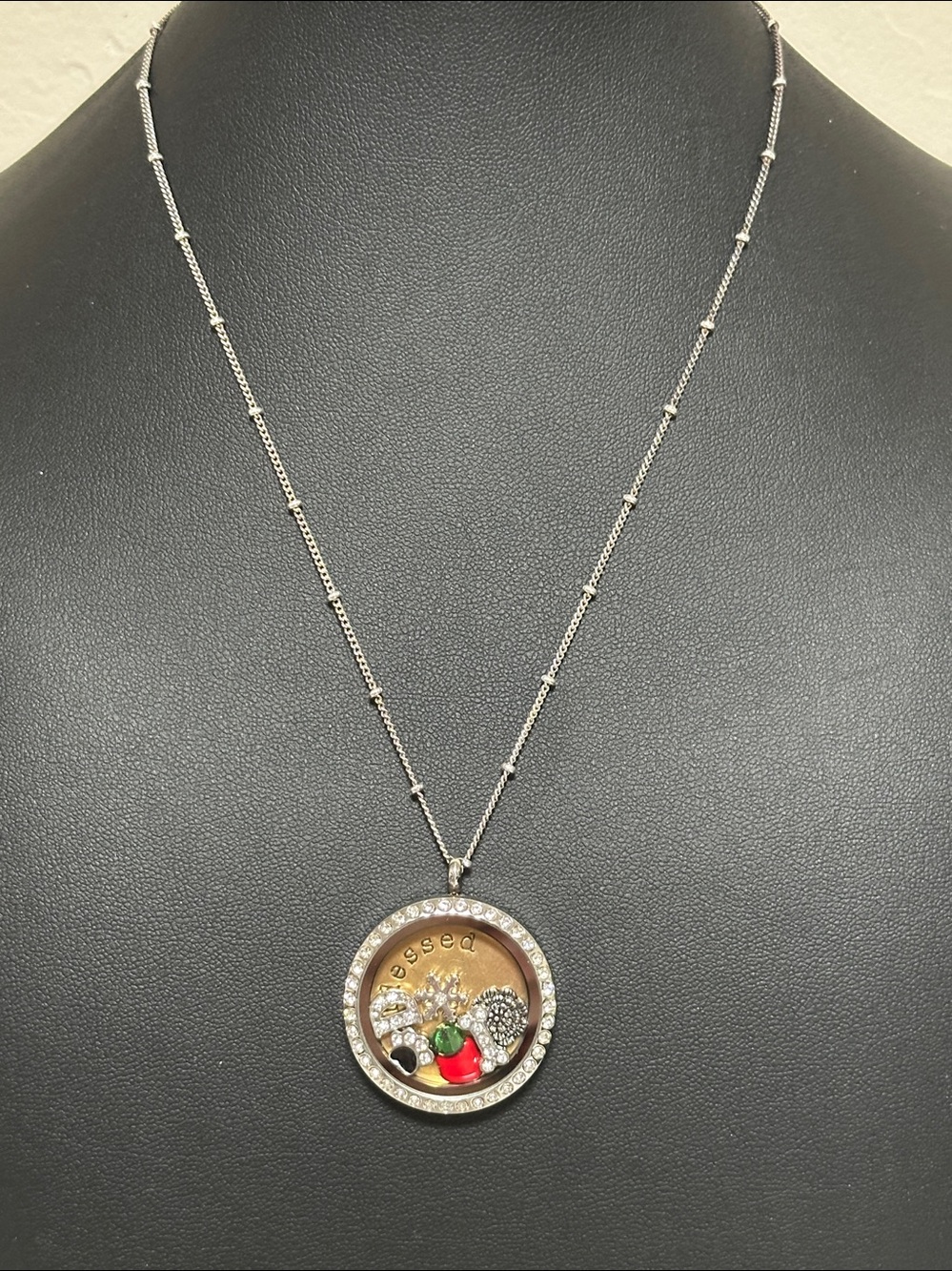 Origami Owl Blessed Two Tone Floating Locket Crystal Studded Bezel Necklace